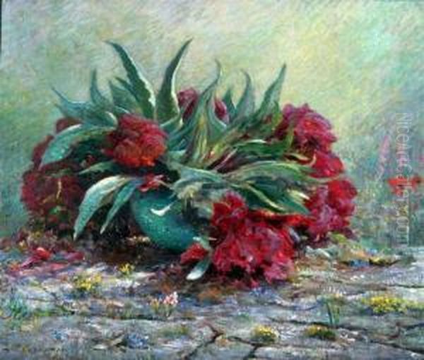 Floppy Peonies Oil Painting by William Augustus Rixon