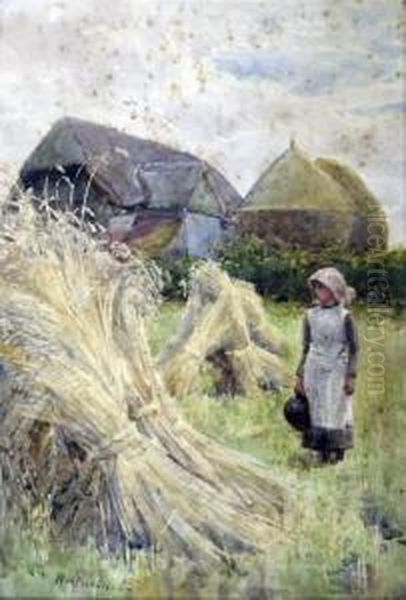 Girl In A Harvest Field Oil Painting by William Augustus Rixon