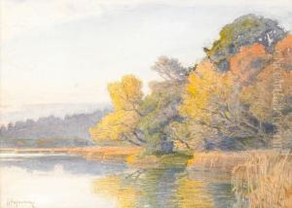 Late Summer Landscape With A Lake Oil Painting by Feodor Petrovich Riznischenko