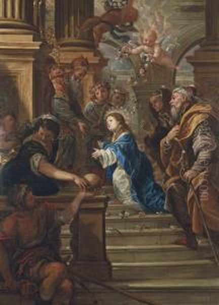 The Presentation Of The Virgin In The Temple With Saints Anne And Joachim Oil Painting by Francisco Rizi