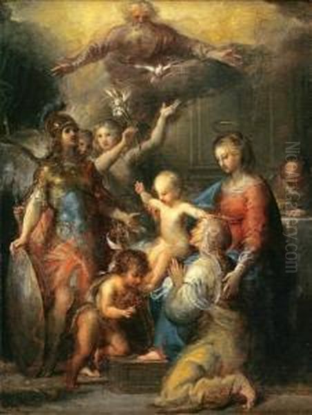 The Madonna And Child With St. Michael Oil Painting by Francisco Rizi