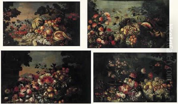 Natures Mortes Aux Fruits Et Fleurs Sur Fond De Paysage Oil Painting by Marco Antonio Rizzi