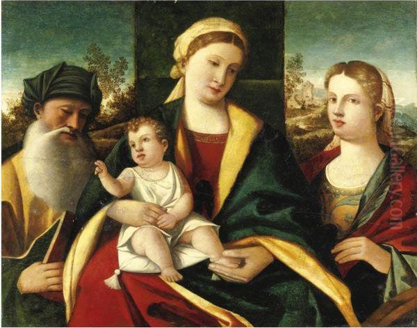 Madonna Col Bambino E Santi Oil Painting by Francesco Rizzo Da Santacroce