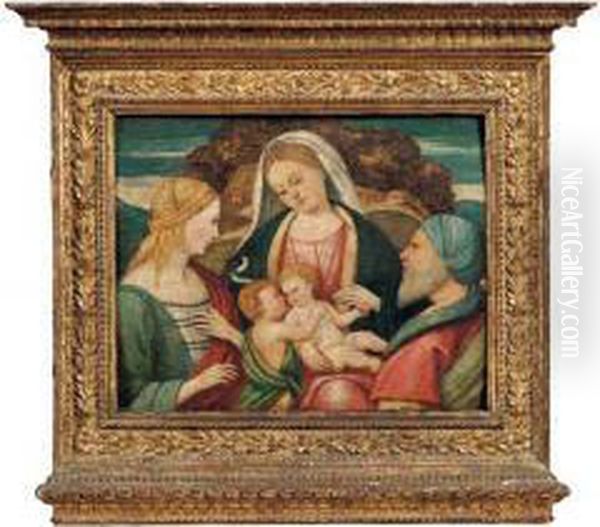 Madonna, Bimbo, San Giovannino, San Giuseppe E Santa Oil Painting by Francesco Rizzo Da Santacroce