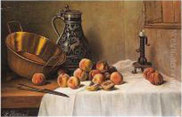 Still Life With Peaches Oil Painting by Pavel Antonovich Rizzoni