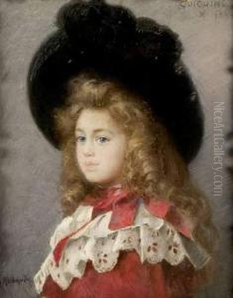 Portrait De Quiquine Oil Painting by Alcide Theophile Robaudi