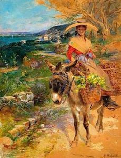 Jeune Nicoise, Retour De Marche Oil Painting by Alcide Theophile Robaudi