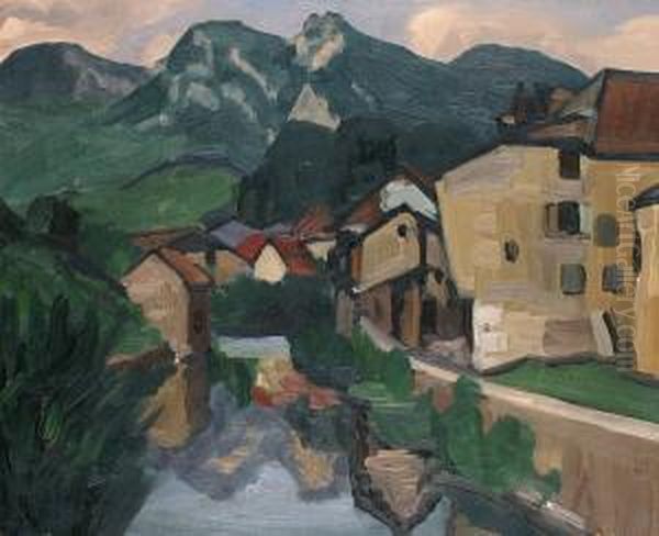 Petit Village Franc-comtois Oil Painting by Gaston Robbe