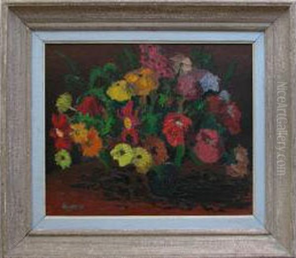 Vase De Fleurs Oil Painting by Gaston Robbe