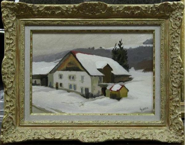 Ferme Du Haut-doubs Sous Laneige Oil Painting by Gaston Robbe