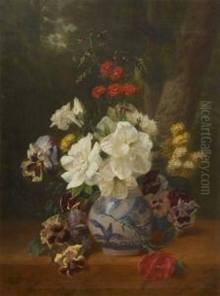 Vase Fleuri Sur Entablementsur Oil Painting by Henri Robbe