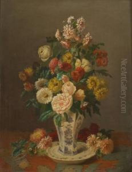 Vase Fleuri Oil Painting by Henri Robbe