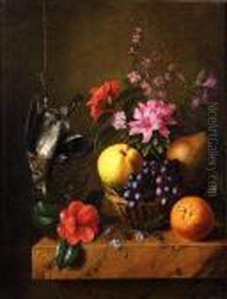 Nature Morte Au Panier De Fruits Oil Painting by Henri Robbe