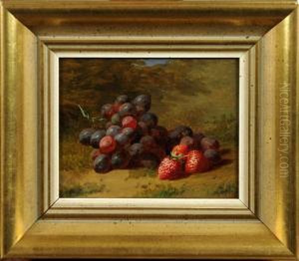 Nature Morte Aux Raisins Et Aux Fraises Oil Painting by Henri Robbe