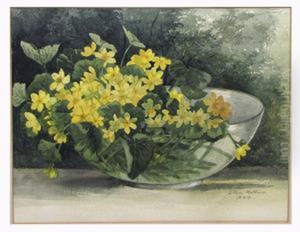 Still-life, Bowl Of Yellow Flowers Oil Painting by Ellen Robbins