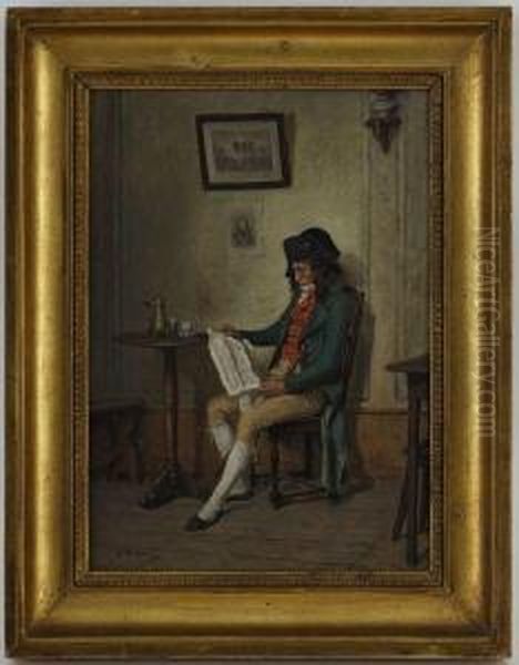 Gentilhomme A La Lecture 
Huile Sur Panneau Oil Painting by Emile Robellaz