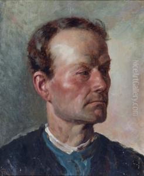 Dreiviertelprofil. Monogr Oil Painting by Fritz Rober