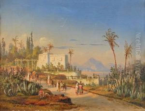 Exotiskt Landskap Med Karavan Oil Painting by Emil Roberg