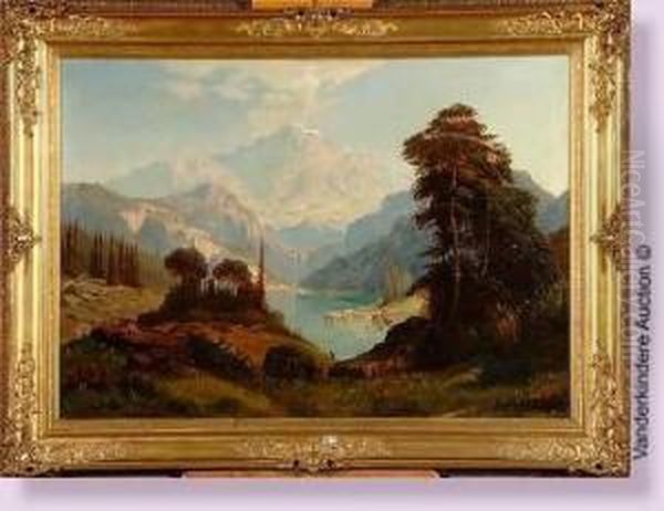 Paysage Montagneux Au Lac Oil Painting by Robert Charles Gustave Laurens Mols