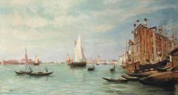 Canale Della Giudecca, Palazzo Ducale And Santa Maria De La Salute, Venice Oil Painting by Robert Charles Gustave Laurens Mols