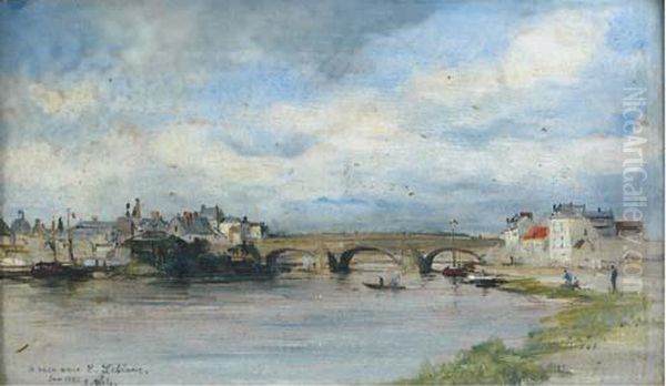 A River Landscape With A Bridge Oil Painting by Robert Charles Gustave Laurens Mols