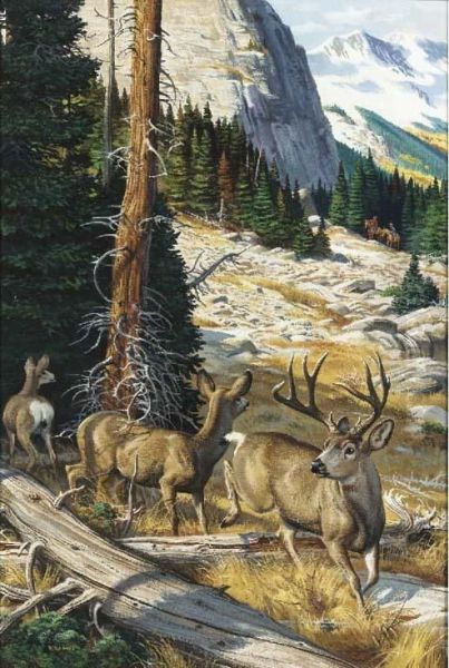 Mule Deer In The Rockies Oil Painting by Ernst Fried. Ferd. Robert