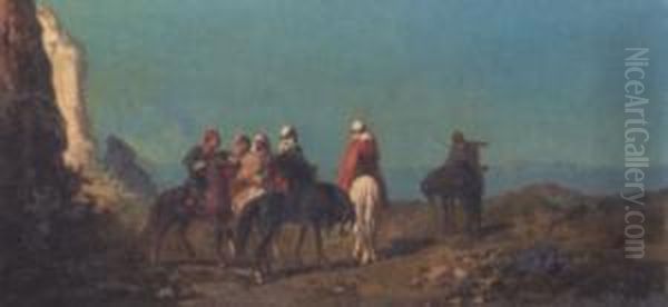 Arab Horsemen Oil Painting by Lucien Robert