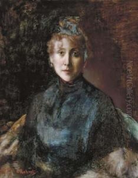 Portrait Of A Lady In A Blue Dress Oil Painting by Paul Robert