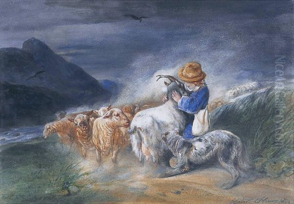 Jeune Berger Et Son Troupeau Oil Painting by Joseph-Nicolas Robert-Fleury