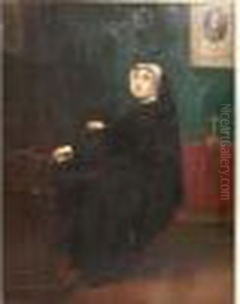 Portrait D'une Nonne A L'harmonium Oil Painting by Joseph-Nicolas Robert-Fleury