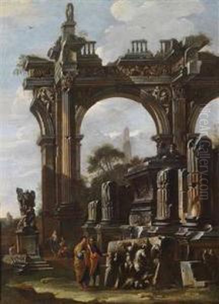 A Capriccio With Ruins And Figures Oil Painting by Domenico Roberti