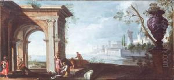 Capriccio Con Figure Oil Painting by Domenico Roberti