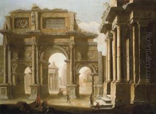 Caprice Architectural Avec L'arc De Constantin A Rome Oil Painting by Domenico Roberti