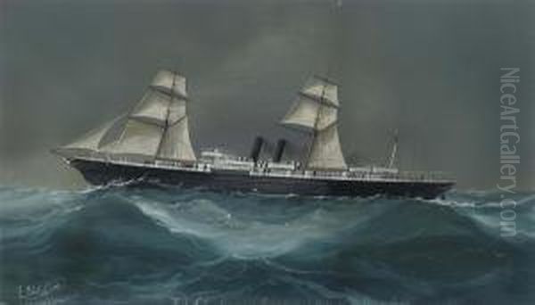 The Pacific Steam Navigation Company's 
Liguria 
 In A Gale In The Bay Of Biscay Oil Painting by Luigi Roberto