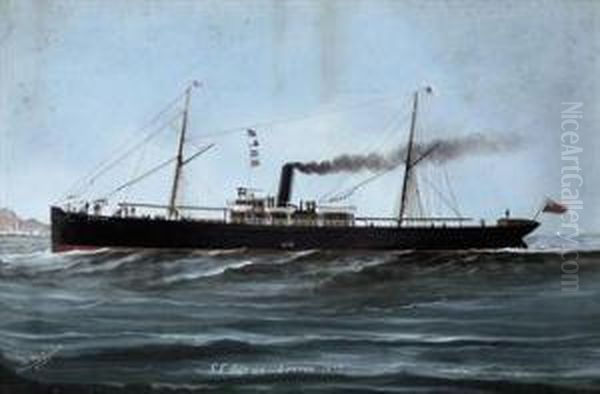 The S.s. 
Ortiga 
 In Full-steam Off Genoa Oil Painting by Luigi Roberto