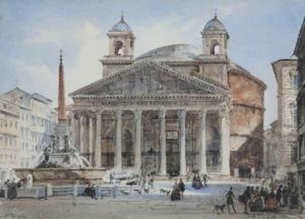 Personages Voor Het Romeinse Pantheon Oil Painting by D. Roberts