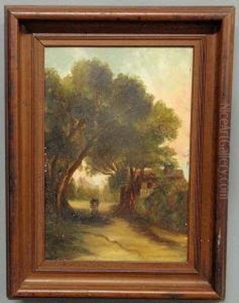 Woman Walking Under Overhanging Trees Andby A House Oil Painting by Elizabeth Wentworth Roberts