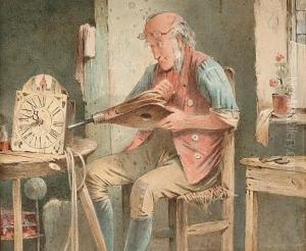 The Clockmaker, With Another Similar Oil Painting by Henry Roberts