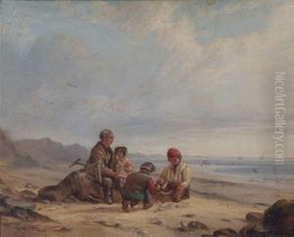 'east Coast Burlington Bay' And 'shingle Gatherers Near Albro. Eastcoast Oil Painting by I.L. Roberts