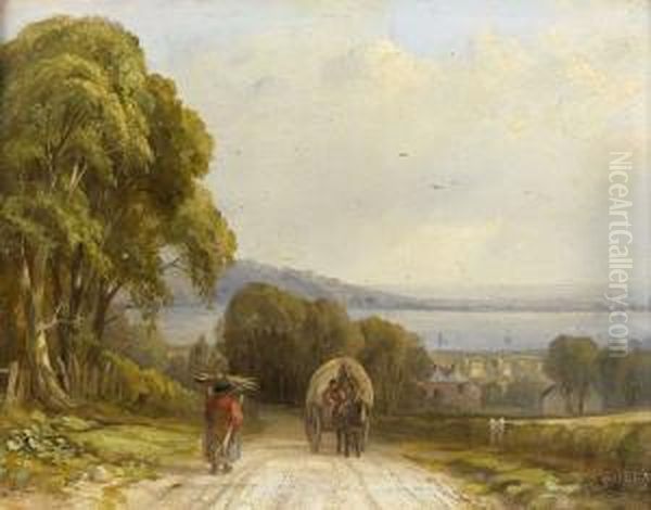 Alleegesaumte Landstrasse Mit See Oil Painting by John Lewis Roberts