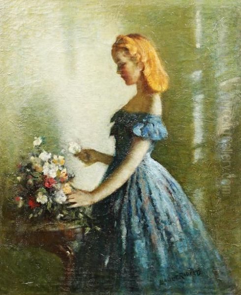 Flower Arranging Oil Painting by Lancelot Roberts