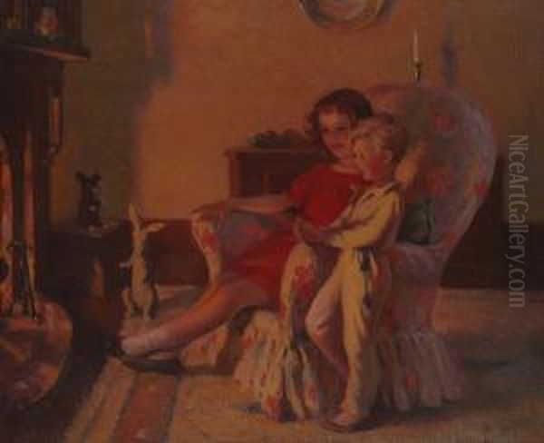 By The Fireside. Oil Painting by Lancelot Roberts