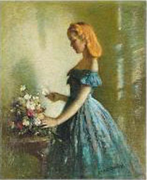 Flower Arranging Oil Painting by Lancelot Roberts