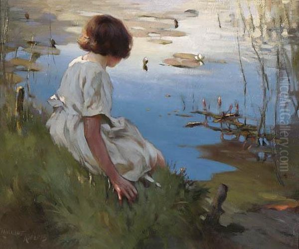 Child By A Pool Oil Painting by Lancelot Roberts