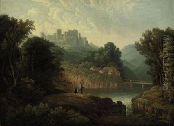 A Wooded River Landscape With Anglers On A Bank Oil Painting by Thomas Roberts