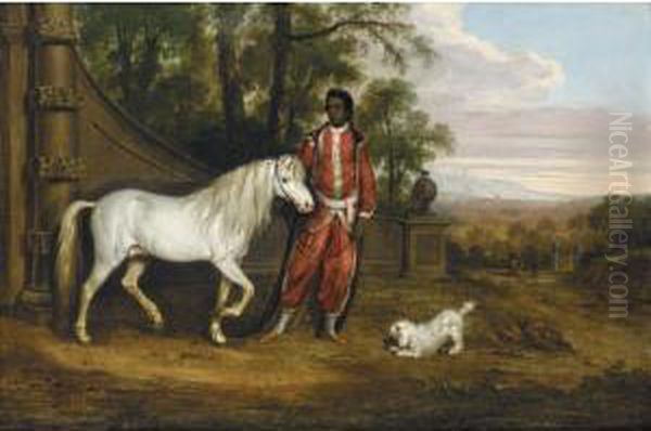 Gerald Fitzgerald's Negro Servant Holding Bold Sir William In A Landscape, A Poodle Beside Oil Painting by Thomas Roberts