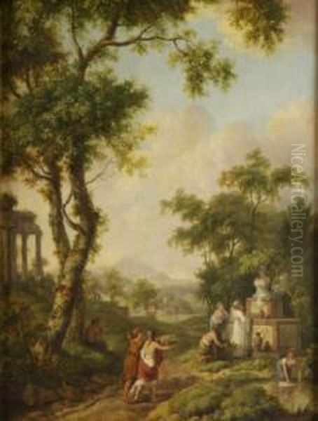 Classical Landscape With Figures Oil Painting by Thomas Saut. Roberts