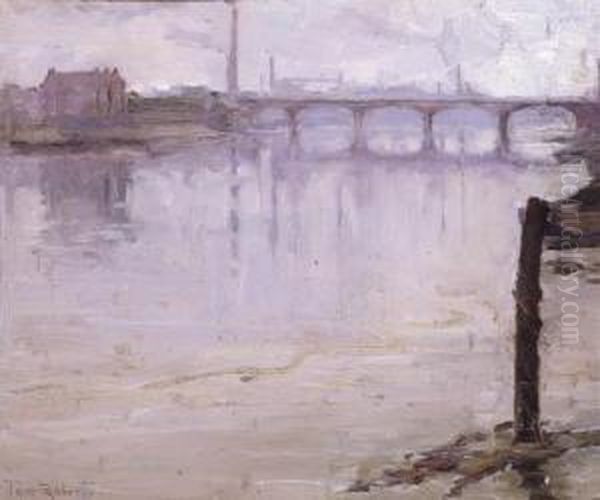 The Thames Near Battersea Oil Painting by Thomas William Roberts