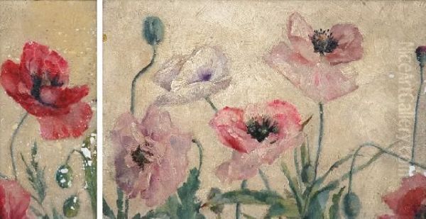 Two Studiesof Poppies Oil Painting by Tom Roberts