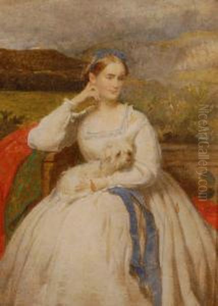 Portrait Of A Woman With A Terrier Oil Painting by Andrew Robertson